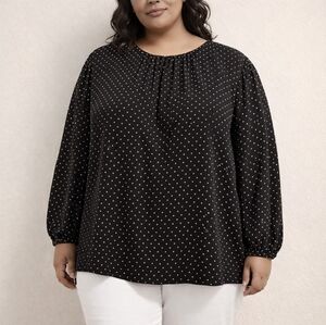 Who What Wear Polka Dot Blouse Black White Keyhole Back - 4 XL- NWT